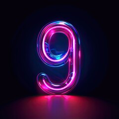 design of the number 9 the best digital symbol glowing in the dark pink blue neon light Abstract cosmic vibrant color digit neon glow Glowing neon lighting on dark background
