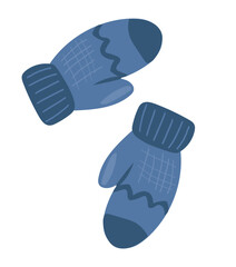 Warm knitted mittens in flat design. Seasonal hand protection accessory. Vector illustration isolated.