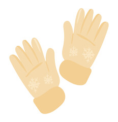 Сute winter gloves in flat design. Seasonal mittens model with snowflakes. Vector illustration isolated.