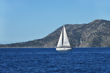 Sailing ship yacht in Mediterranean Sea. Turkey