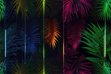 Neon light with tropical leaf summer background. Close up of bright neon leaves background. Close-up of bright neon colored leaves as an abstract background. Neon leaf background