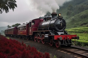 old train at hill side tea plantations