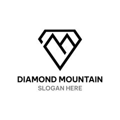 Fototapeta premium Mount and diamond logo concept in outline style. Diamond logo vector illustration