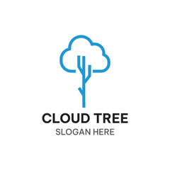 Cloud and tree logo concept. Tree tech vector logo illustration