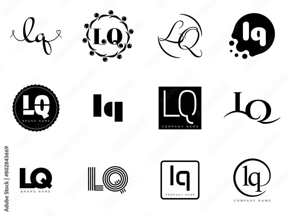 Fototapete LQ logo company template. Letter l and q logotype. Set different classic serif lettering and modern bold text with design elements. Initial font typography.