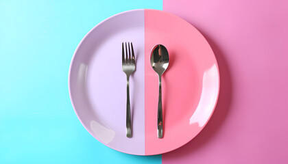 Plate and cutlery on color background. Diet concept