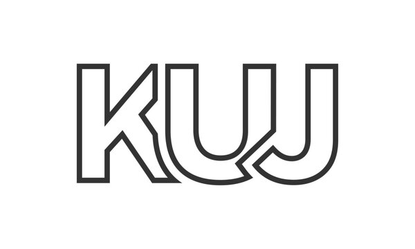 KUJ logo design template with strong and modern bold text. Initial based vector logotype featuring simple and minimal typography. Trendy company identity.