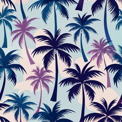 Seamless pattern of tropical palm trees swaying in a gentle breeze, Generative AI