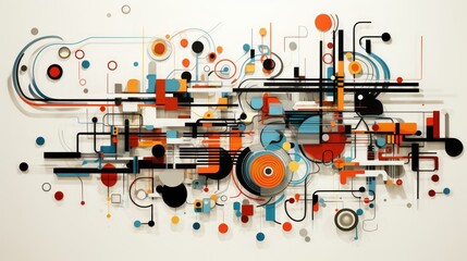 Obraz premium Chaos and order abstract illustration - Generative AI. Colorful, splash, balls, blue, orange.