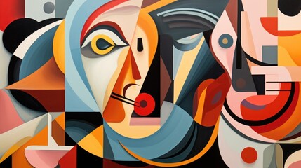 Cubist reverie inspired by cubism abstract illustration - Generative AI. Geometric, colorful, forms, black, orange.