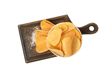 PNG,Potato chips in a bowl, isolated on white background
