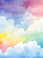 Abstract pastel watercolor rainbow clouds illustration