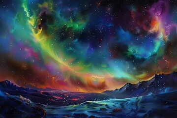A vibrant aurora borealis with hints of sports imagery.