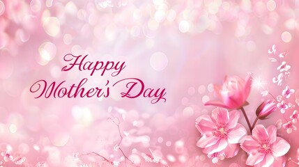 A vibrant display of pink flowers with a festive Happy Mother's Day message on a textured pink background.