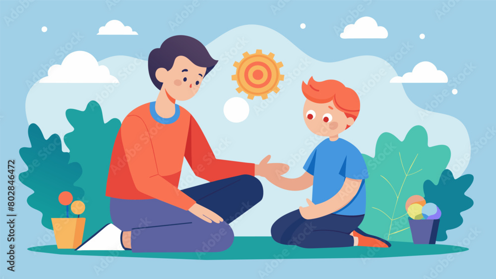 Poster an individual with sensory processing disorder learns calming techniques from their mentor who also 