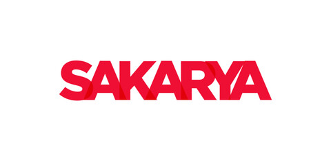 Sakarya in the Turkey emblem. The design features a geometric style, vector illustration with bold typography in a modern font. The graphic slogan lettering.