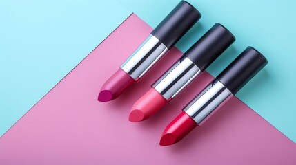 Obraz premium Lipstick. Stunning fashion lipstick, lipstick tones. Professional makeup and beauty Beautiful makeup concept. Lip balm. Closeup lipstick.