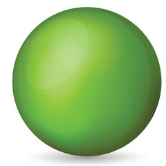 Glass green ball or precious pearl. Glossy realistic ball, 3D abstract vector illustration highlighted on a white background. Big metal bubble with shadow