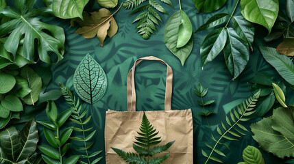 Eco paper bag among leaves