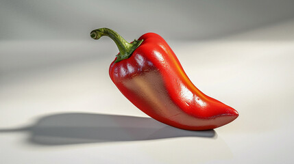 Red sweet pepper upright with shadow on a white canvas.