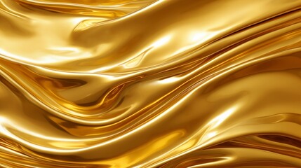 Luxurious Golden Silk Fabric with Elegant Metallic Sheen and Fluid Waves
