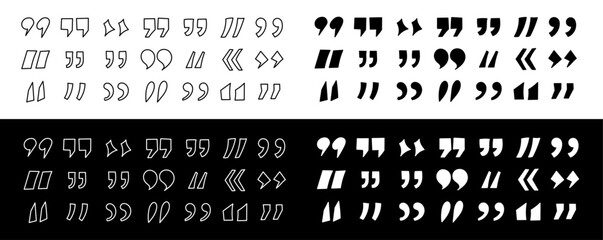 Doodle quote marks set line and black. Hand drawn quotation marks vector collection. Black and line quotes icon. Speech mark symbol.