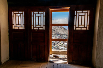 The town of Leh as seen from the Leh Palace in the Ladakh region of northern India