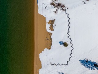 Baldwin Beach and snow on ground on Lake Tahoe. Cascade, South Lake Tahoe, California, United...