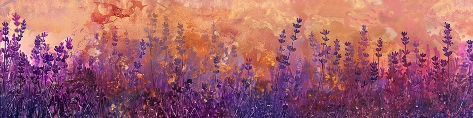 Enchanted Sunset Meadow with Violet Wildflowers and Golden Hues