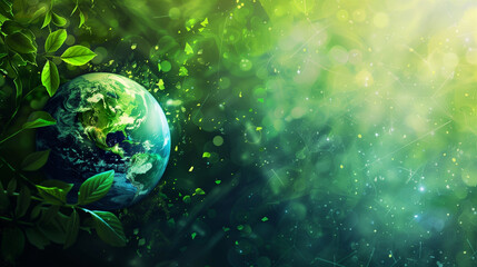 Green expressive conceptual background with planet earth and a copy space