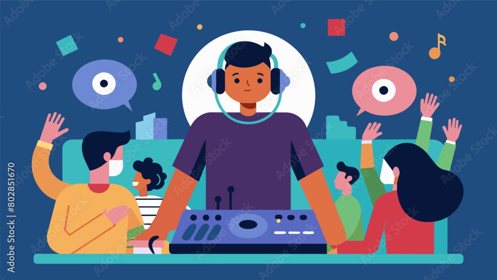 Poster with input from the audience the dj takes their curated playlist to the next level creating an inter
