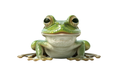 Cute Green Frog Sitting on Transparent Background