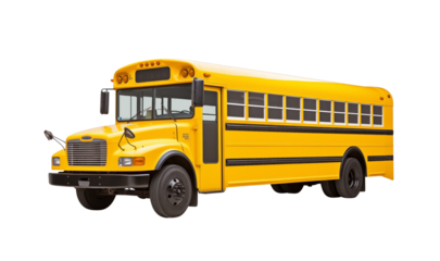Classic yellow school bus isolated on transparent background. Generative AI