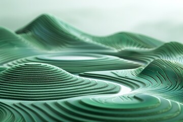 a poetic geometric zen garden Japanese green hills with in minimal 3D background patterns