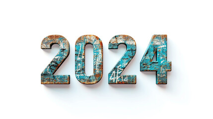 a photo text of word " 2024" on flate white background