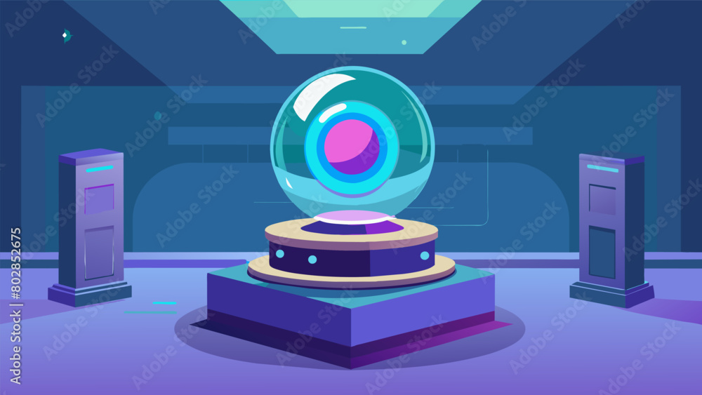 Poster an otherworldly record player with a translucent spherical shape and glowing led lights displayed on