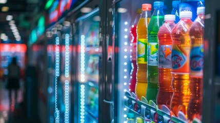 Soft drinks on vending machine.
