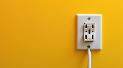 Yellow electrical outlet on a yellow wall. Minimalist design concept.