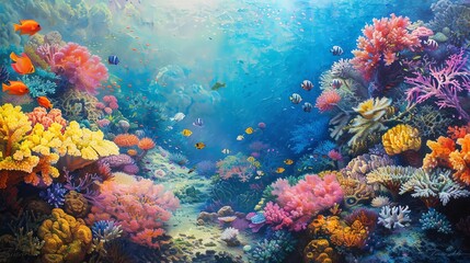 Obraz premium Capture the vibrant colors of a coral reef teeming with life beneath the surface of the sea
