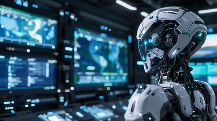 Fototapeta premium AIロボットと管制室