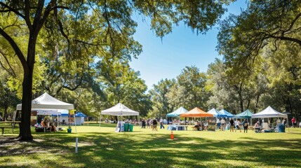 Outdoor Community Market Day in a Sunny Park