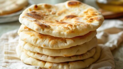 Freshly Baked Naan Bread Stack Closeup