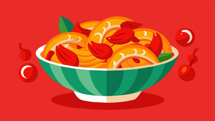 A bowl of y red pepper shrimp pasta reflecting the boldness and resilience of African American communities who have overcome challenges and forged. Vector illustration
