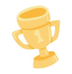 Golden cup in flat design. First place trophy at school or business competition. Vector illustration isolated.