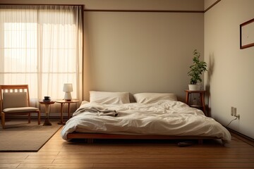 Minimalist room in white and beige tones
