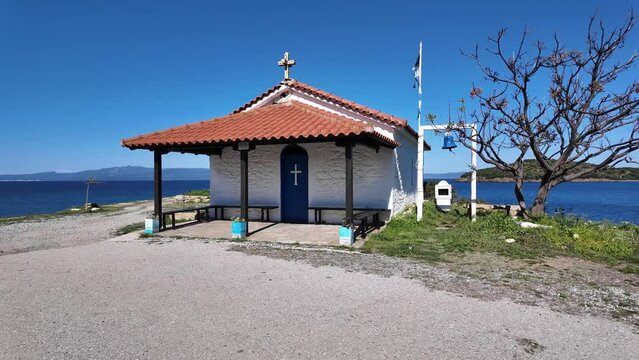 Orthodox Church of Saint Nicholas near village of Xina at the coasline of Kassandra, Chalkidiki, Central Macedonia, Greece