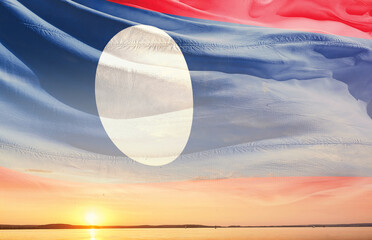 Laos waving flag in the beautiful sky.