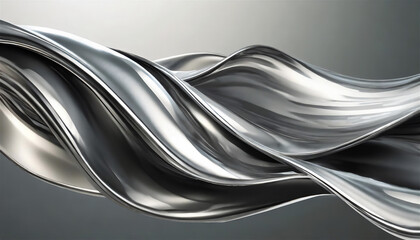 Abstract fluid metal bent form. Metallic shiny curved wave in motion. Design element steel texture effect.