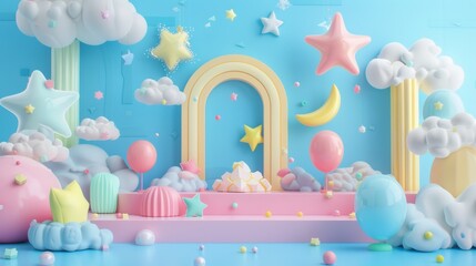 3D Cute Pastel Stage Illustrations. 
