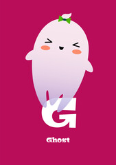Ghost – Typographical Vector Illustration Kawaii-ABC, cute characters, cheerful detailed graphic for nursery decoration, poster, invitations, greeting cards, bright colors, halloween, letter G